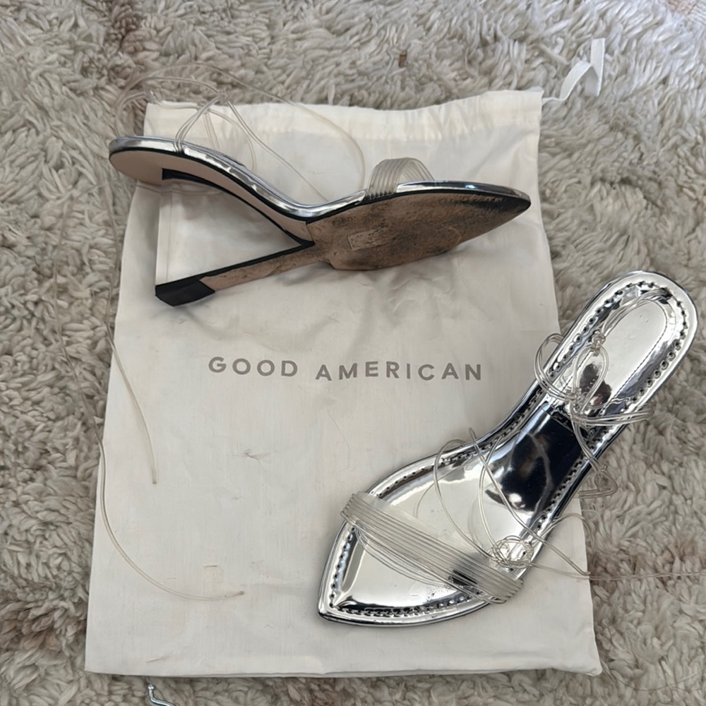 Good American Silver Stiletto Heels
